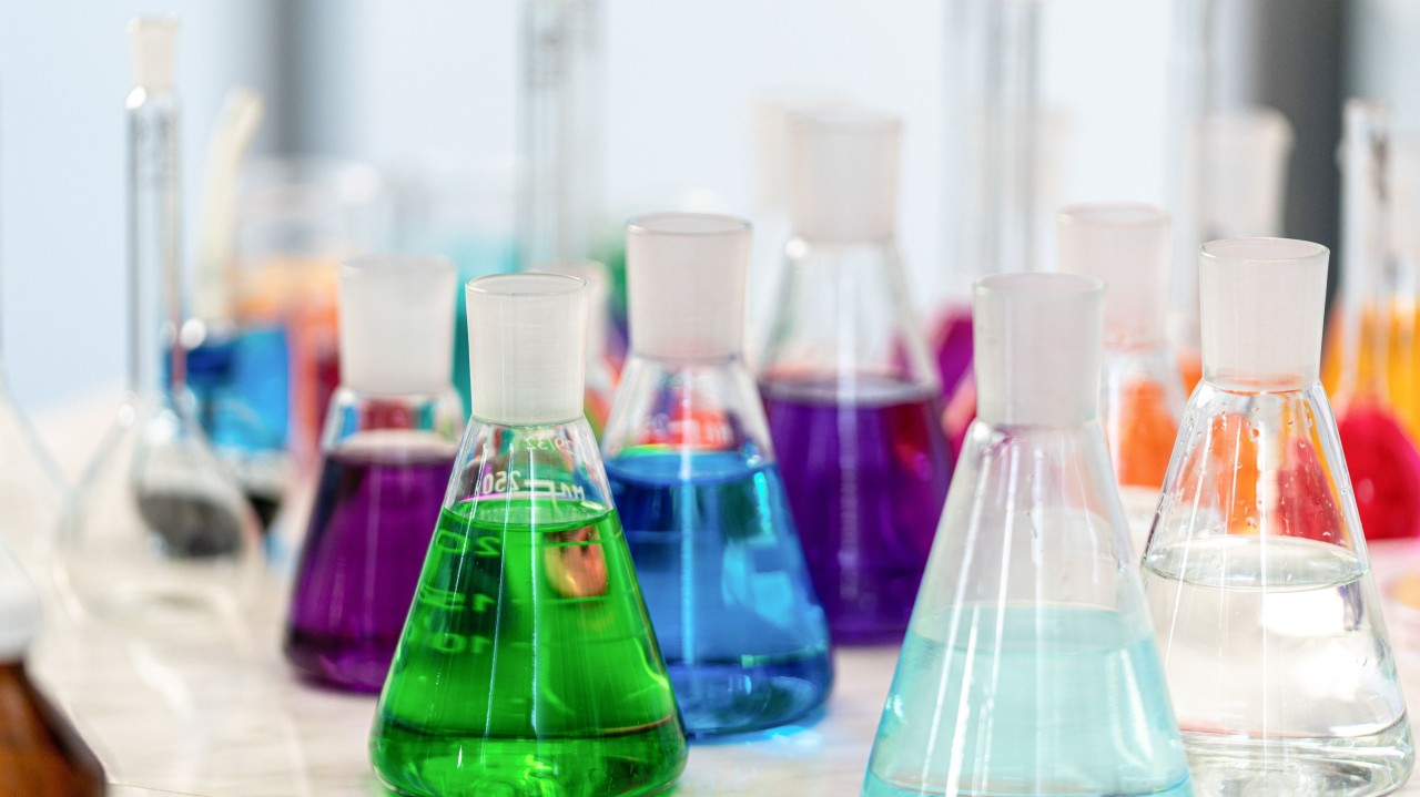 colorful chemicals in laboratory