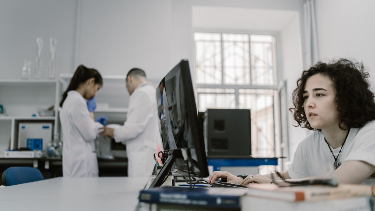 woman working on computer in lab